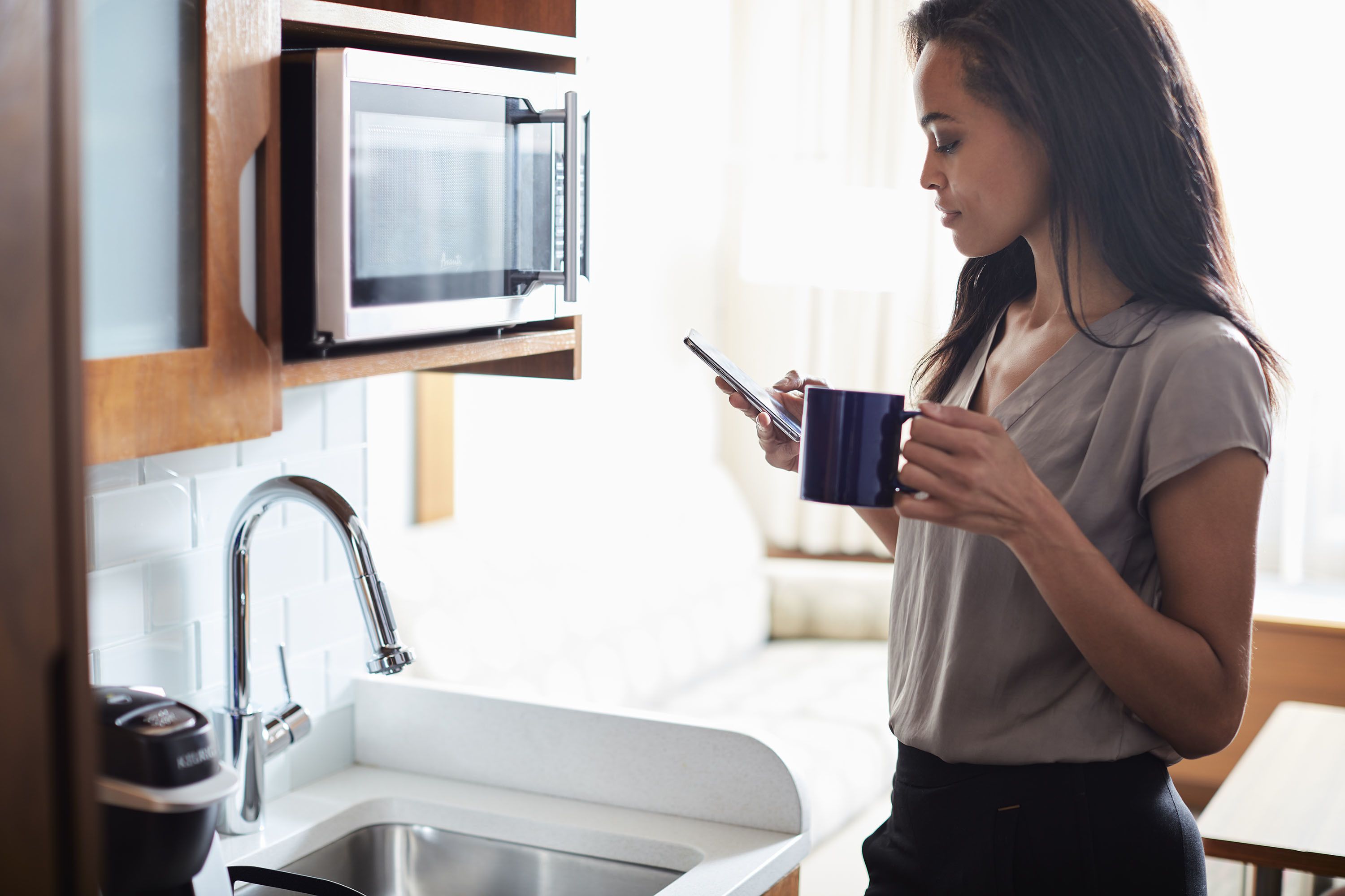 fridge, microwave, coffee/tea maker