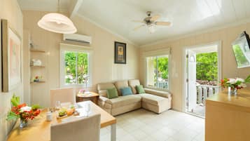 Een 40-inch lcd-televisie met kabelzenders en een televisie