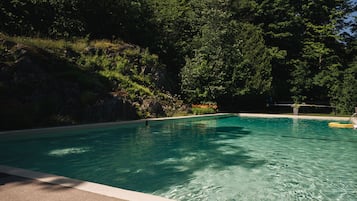 Seasonal outdoor pool, open 8:00 AM to 8:00 PM, pool umbrellas