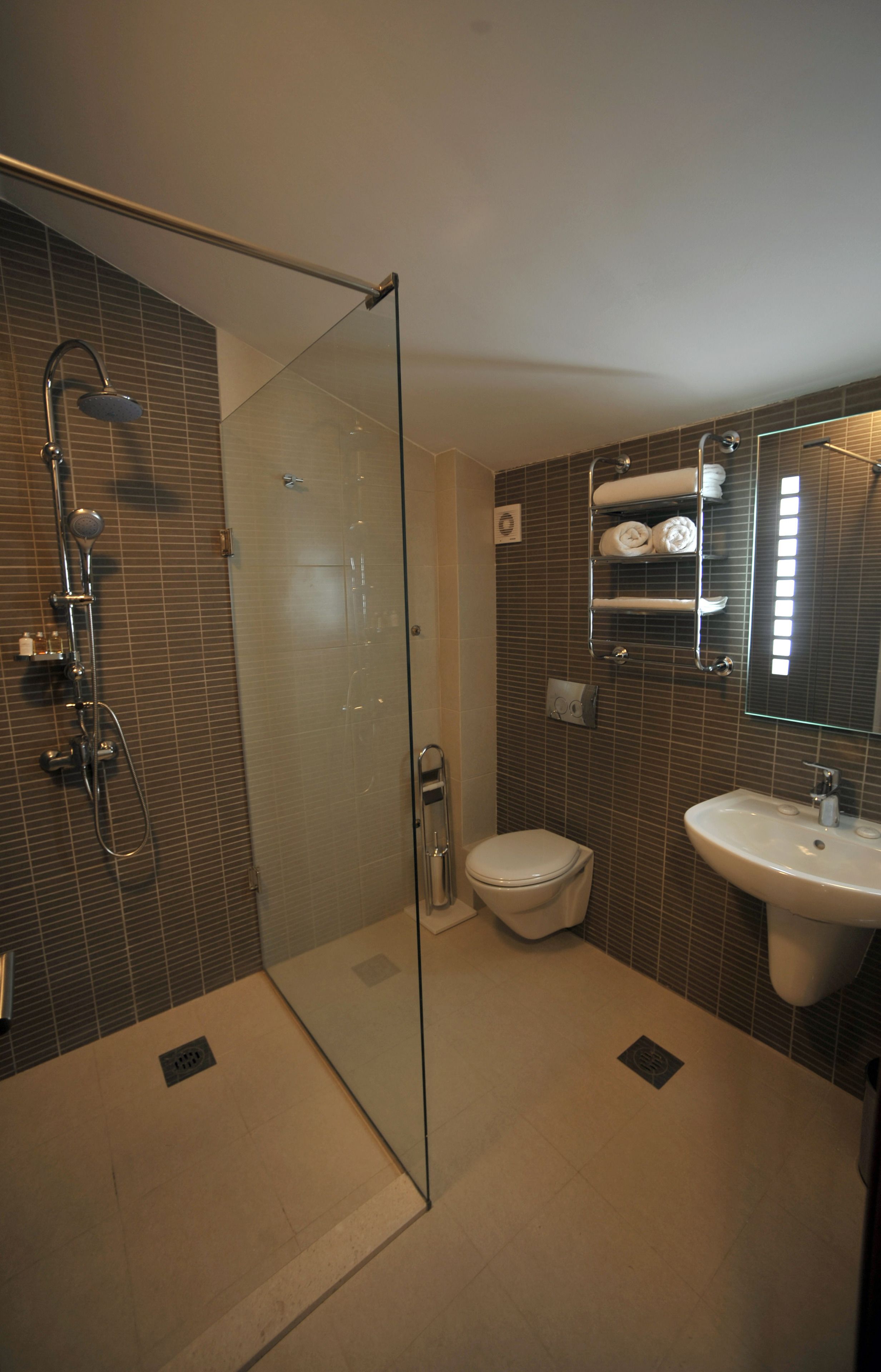 rainfall showerhead, free toiletries, hair dryer, bathrobes