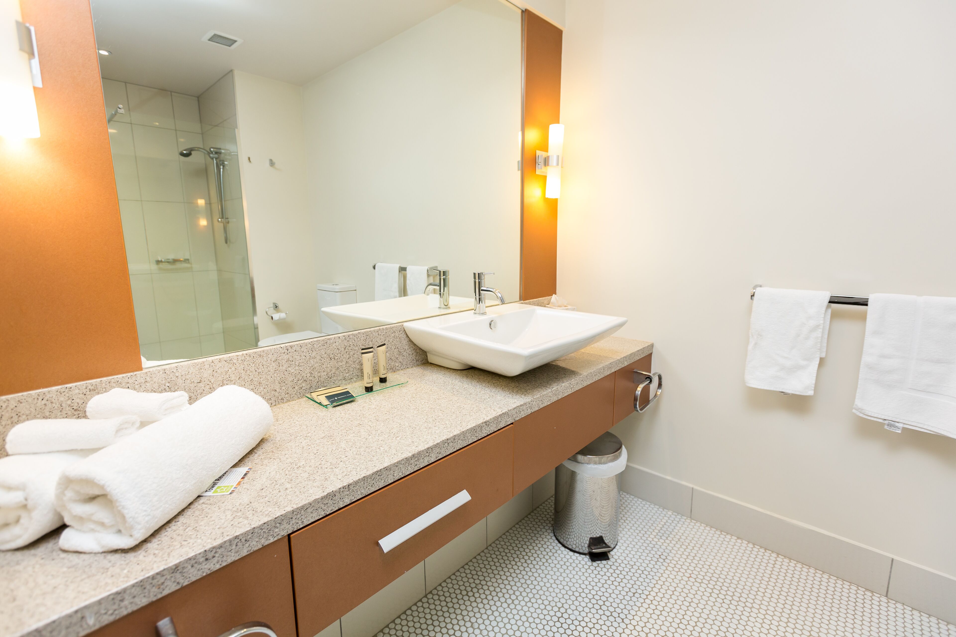 shower, free toiletries, hair dryer, towels