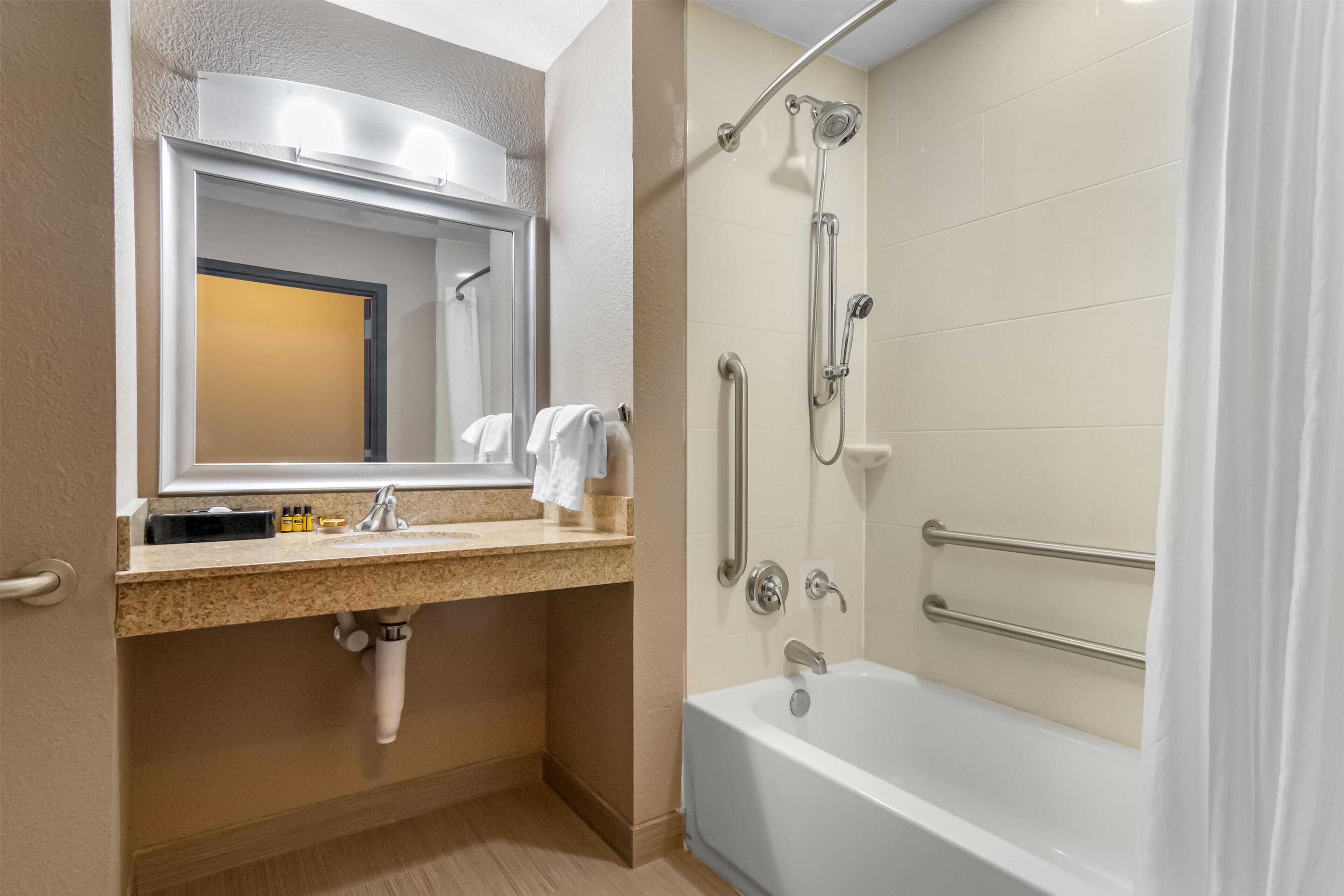 suite, 1 king bed, accessible, bathtub (with sofabed) | bathroom | free toiletries, hair dryer, towels
