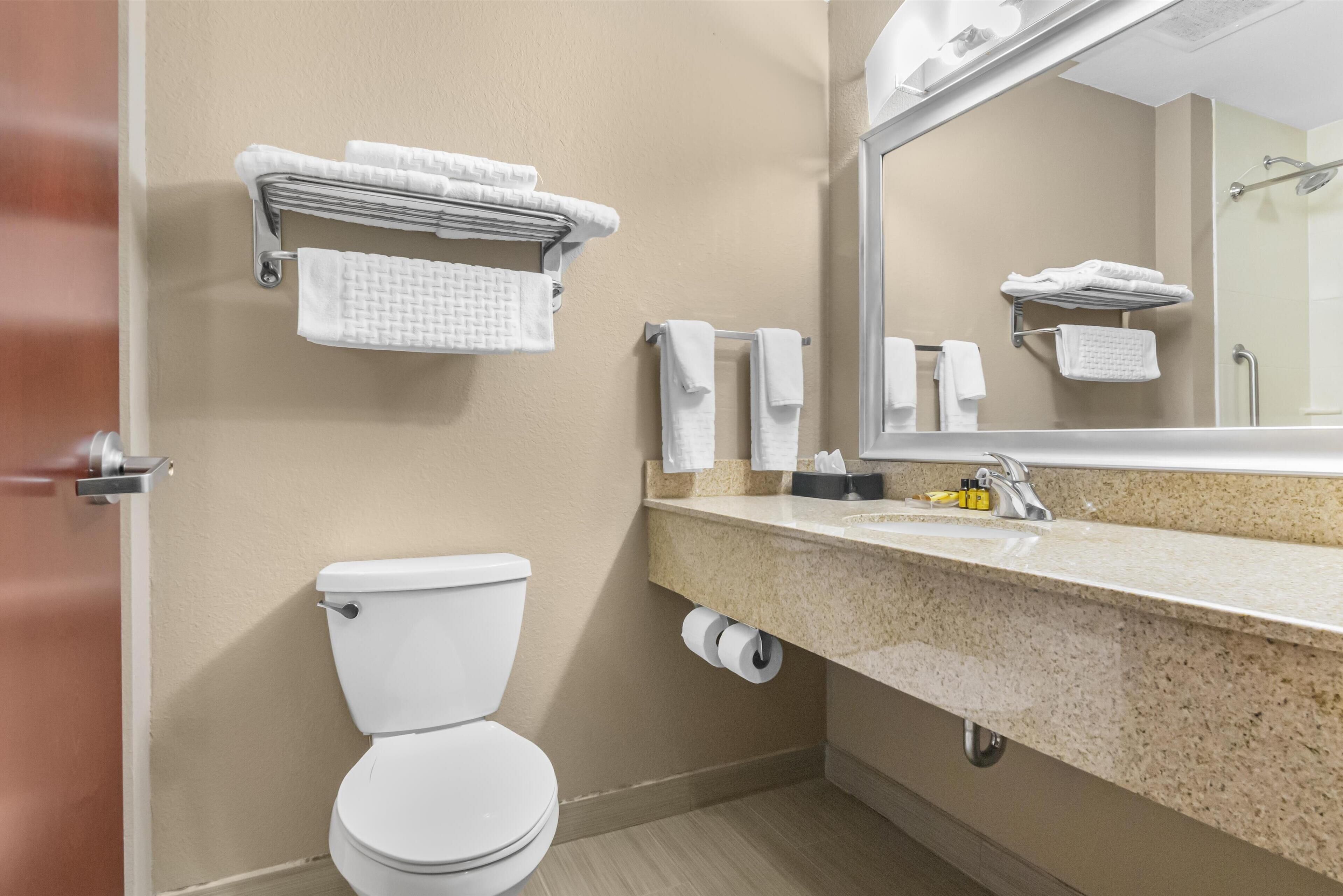 free toiletries, hair dryer, towels