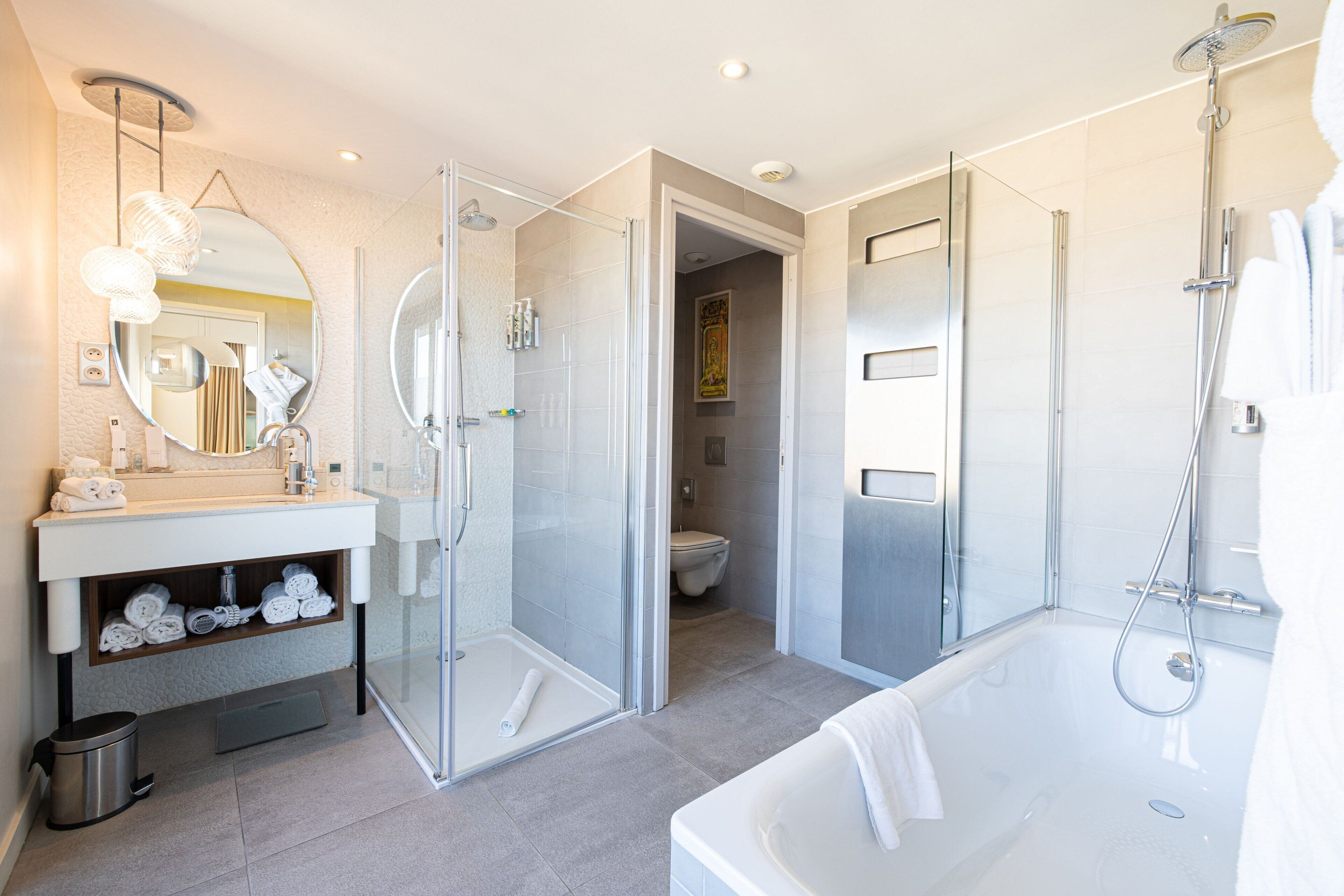 free toiletries, hair dryer, bathrobes, slippers