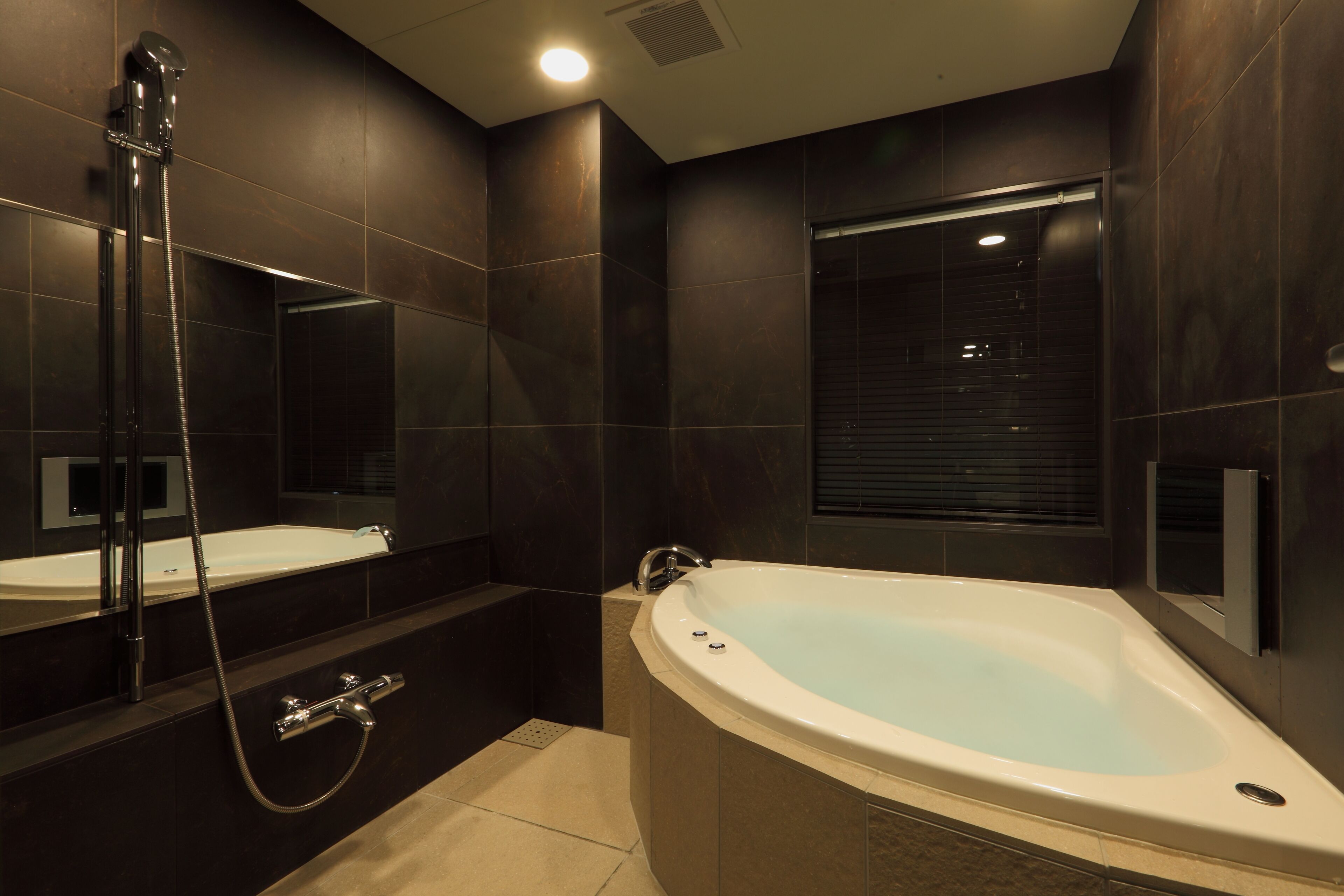 combined shower/bathtub, free toiletries, hair dryer, slippers