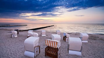 On the beach, beach cabanas