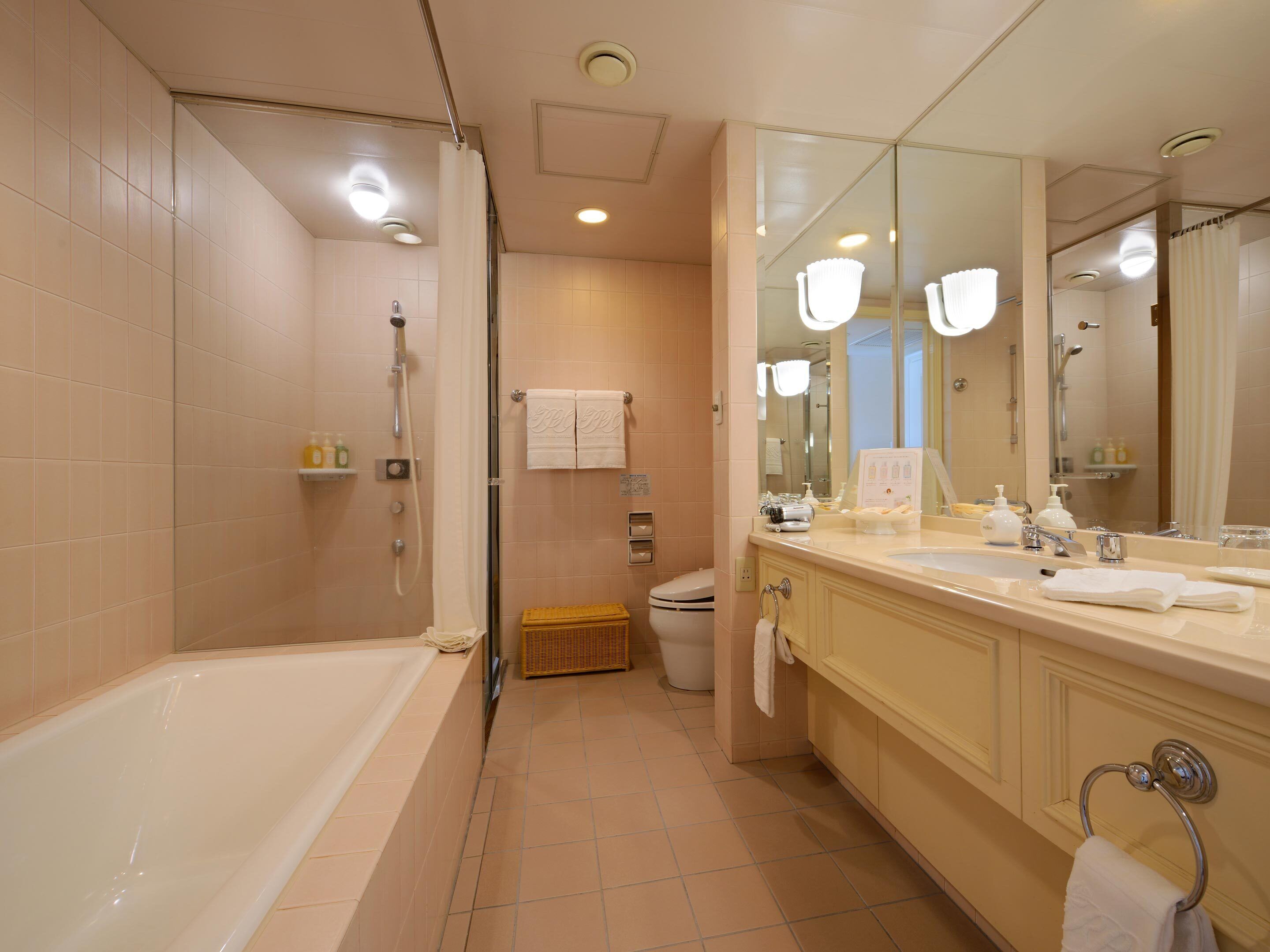 free toiletries, hair dryer, slippers, electronic bidet