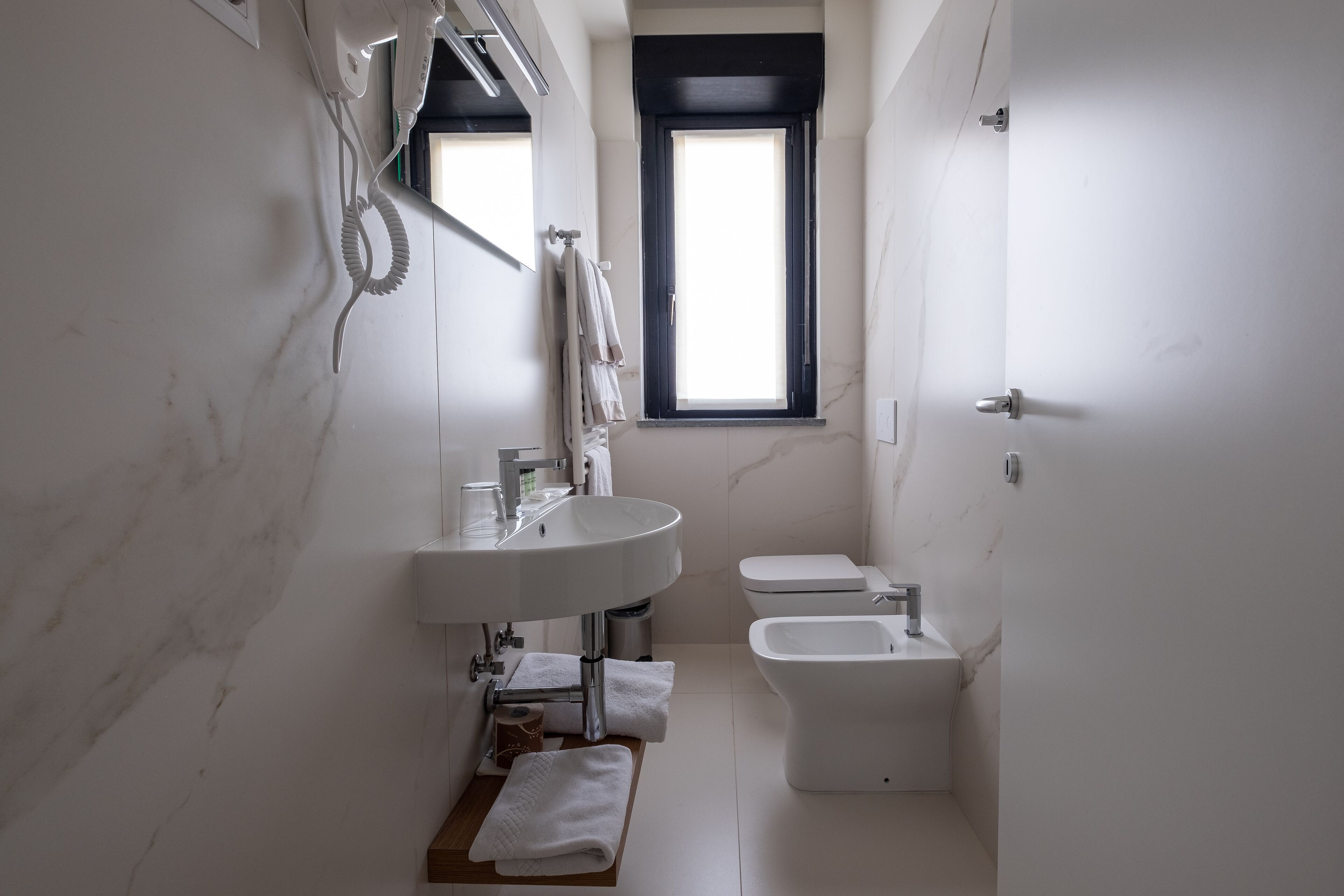 free toiletries, hair dryer, towels