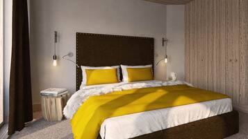 Bộ đồ giường cao cấp, minibar, két bảo mật tại phòng, bàn