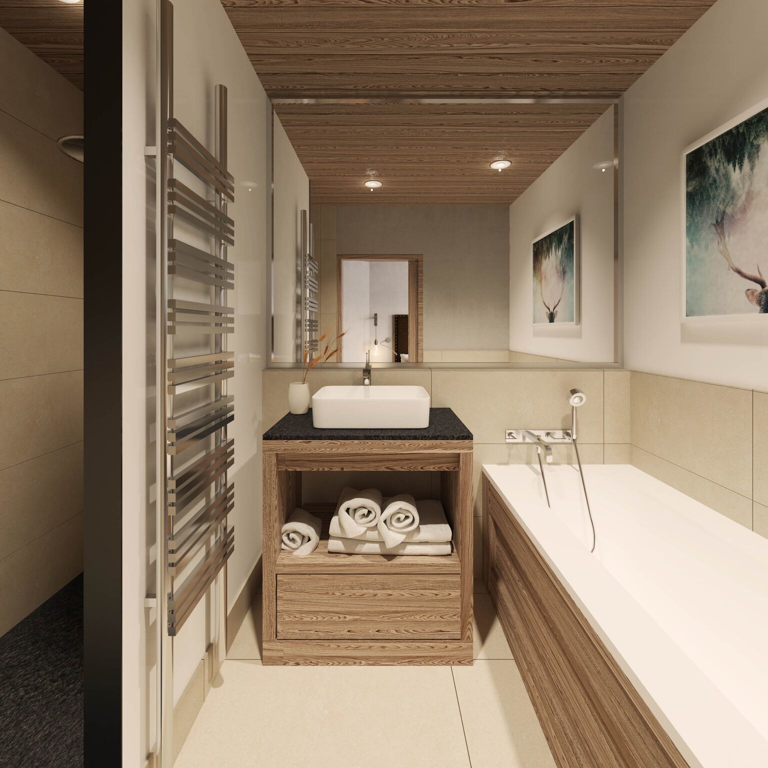 designer toiletries, hair dryer, bathrobes, slippers