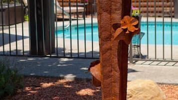 Outdoor pool, pool umbrellas, pool loungers