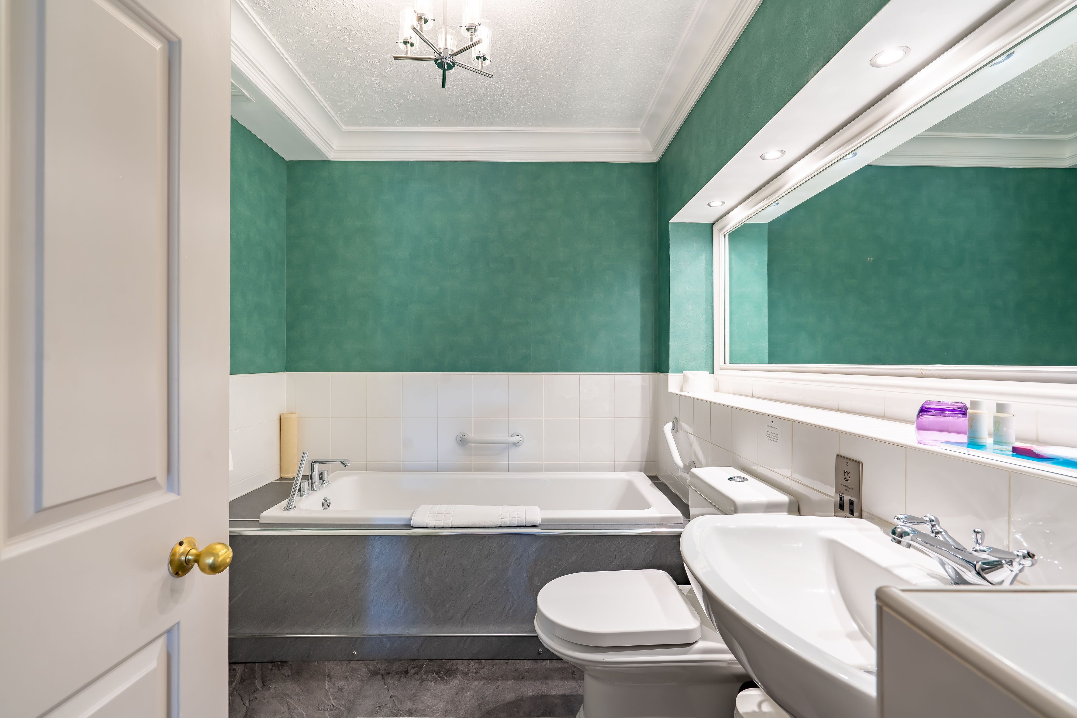 free toiletries, hair dryer, slippers, towels