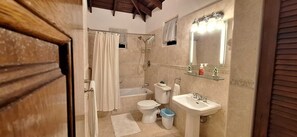 Three Bedroom Ocean View Villa | Bathroom | Combined shower/tub, deep soaking tub, hydromassage showerhead - GoBajac (Oistins)