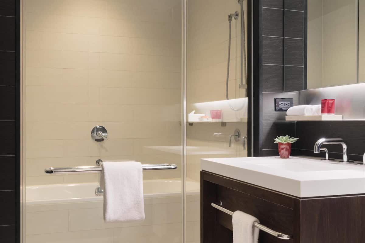 Free toiletries, hair dryer, towels, soap