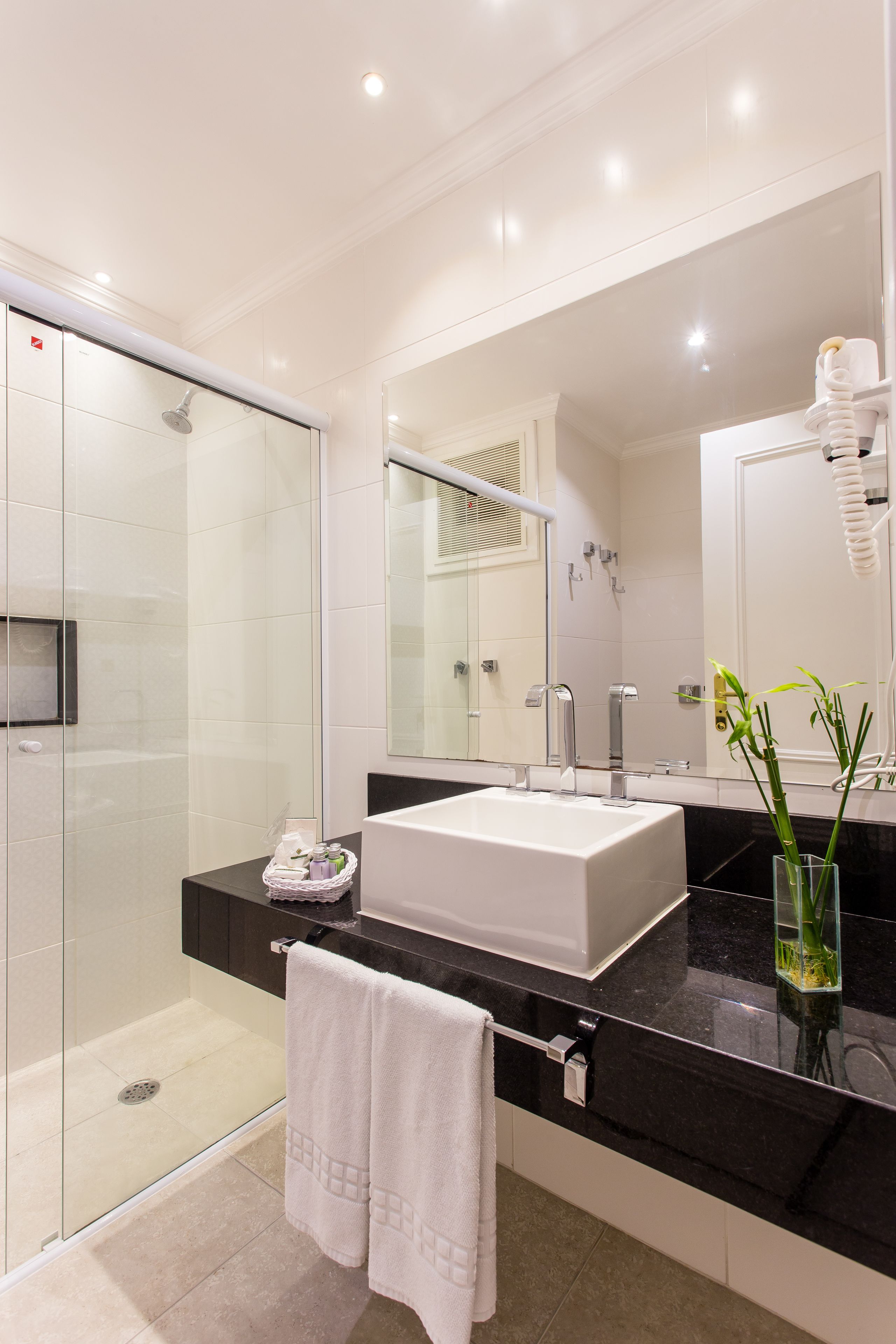 luxury room | bathroom | shower, free toiletries, hair dryer, bathrobes