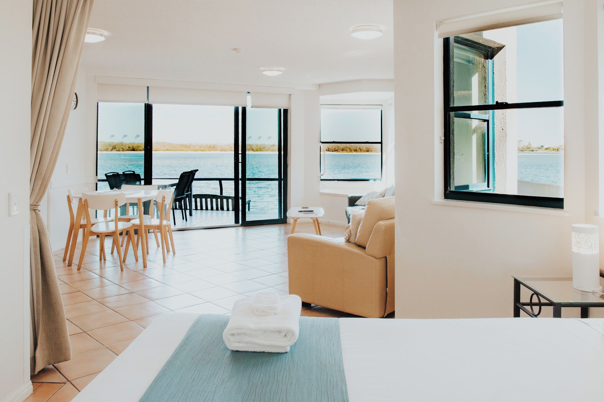 Executive Two-Bedroom Apartment Waters Edge | Iron/ironing board, free WiFi, bed sheets