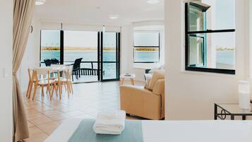 Executive Two-Bedroom Apartment Waters Edge | Iron/ironing board, free WiFi, bed sheets