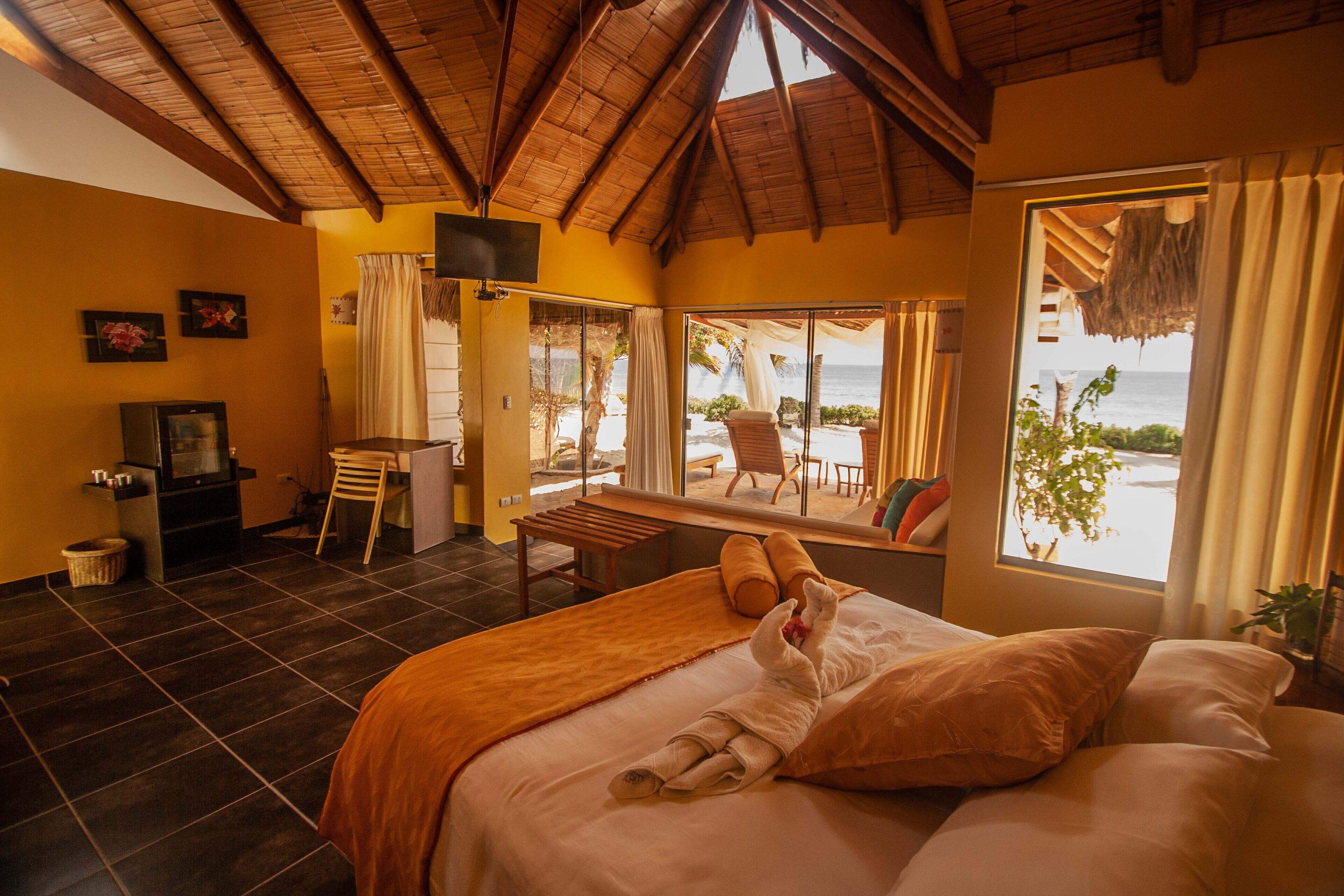 luxury suite, 1 queen bed with sofa bed, ocean view | 1 bedroom, premium bedding, down duvets, select comfort beds