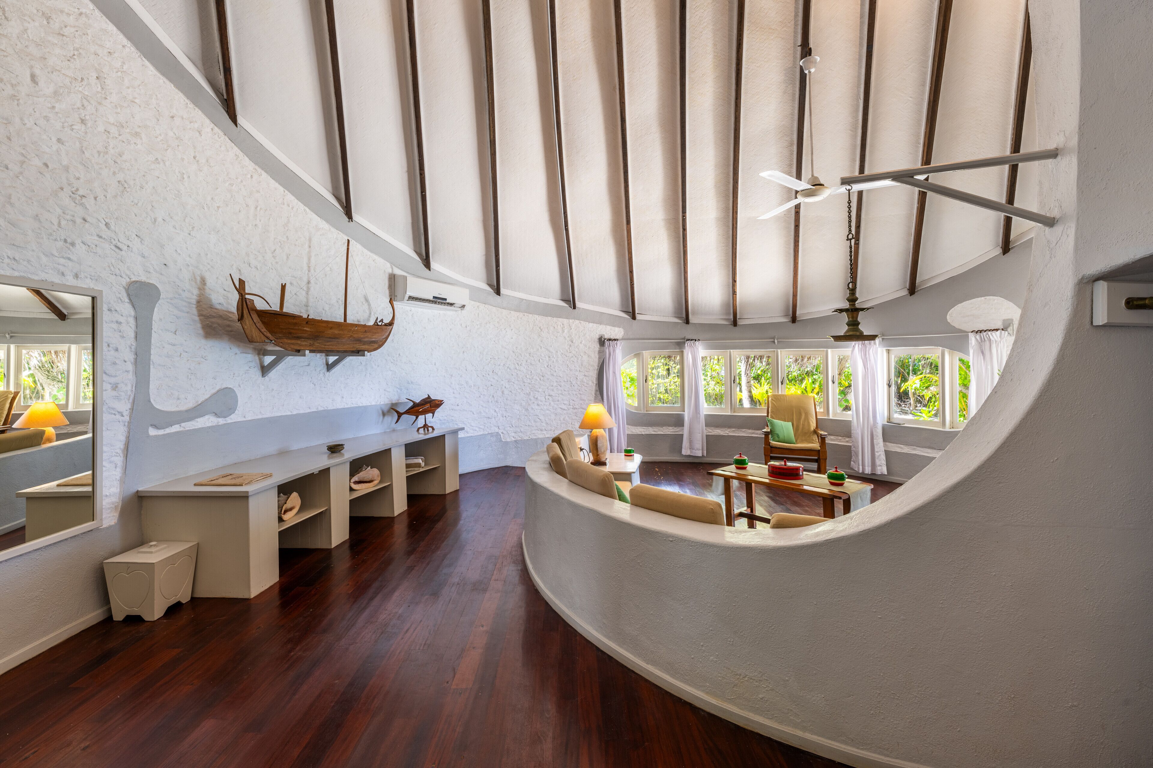 beach villa with private beach | living area | 43-inch flat-screen tv with satellite channels