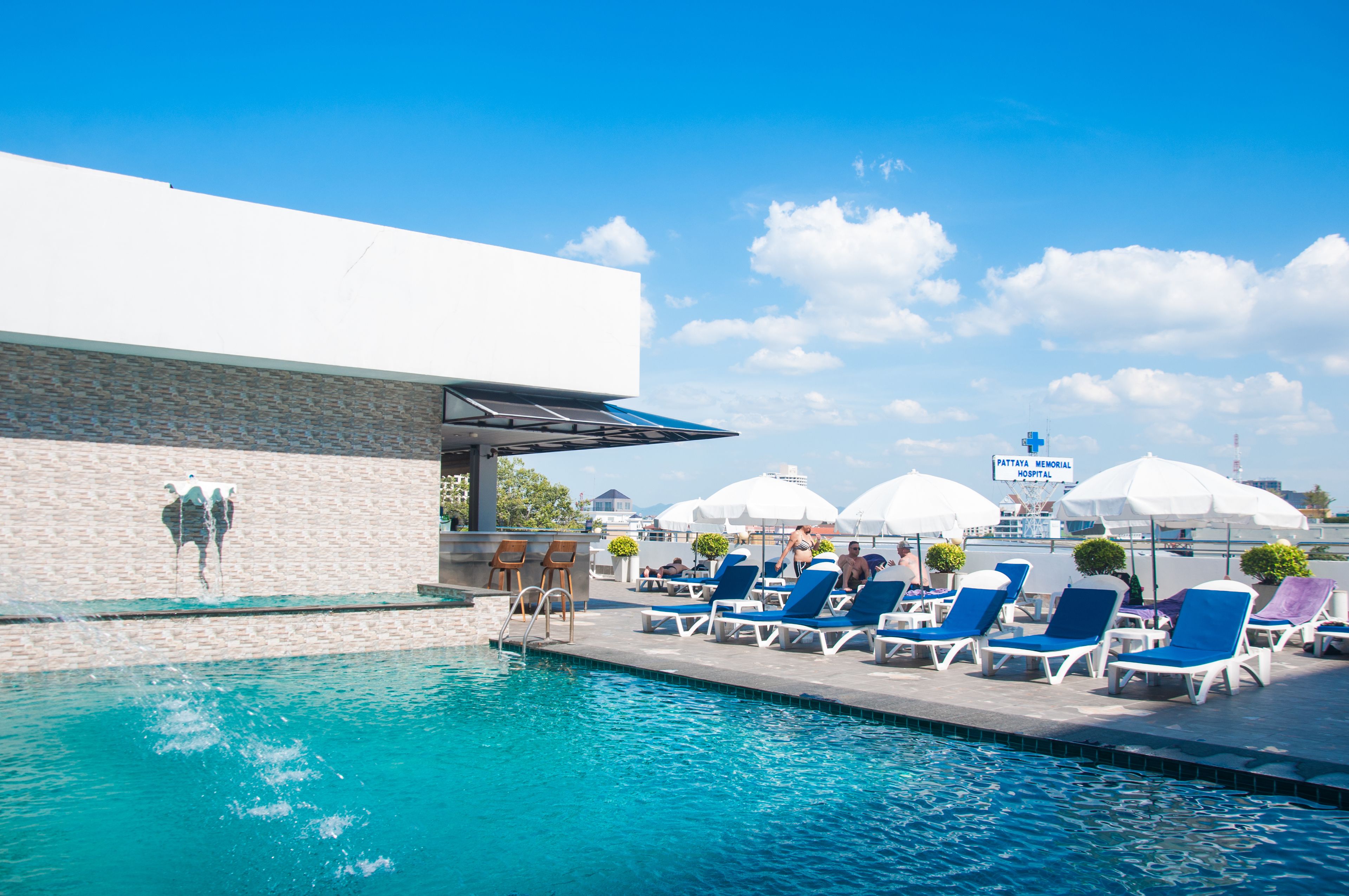 2 outdoor pools, pool umbrellas, pool loungers