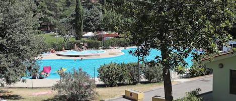 Indoor pool, outdoor pool, sun loungers