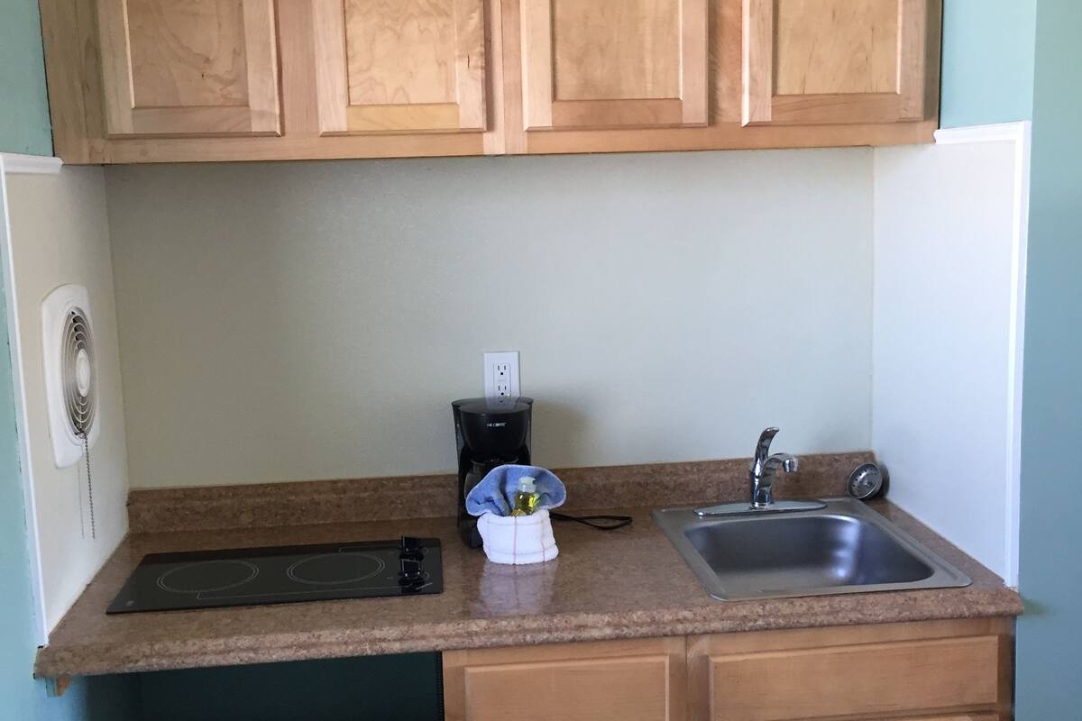 double room, 2 double beds, kitchenette | private kitchenette | fridge, microwave, stovetop, coffee/tea maker