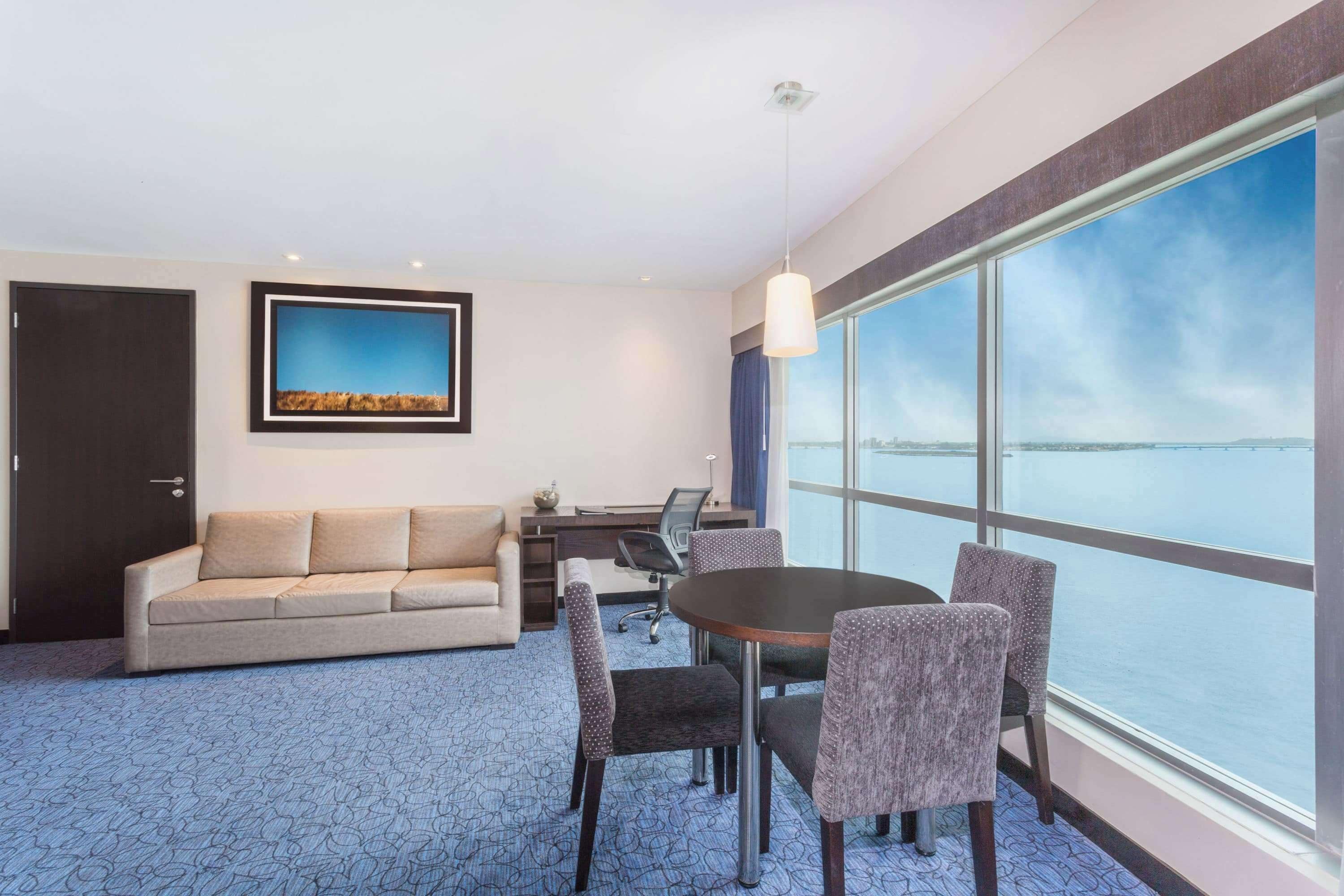 55-inch flat-screen tv with satellite channels, ipod dock