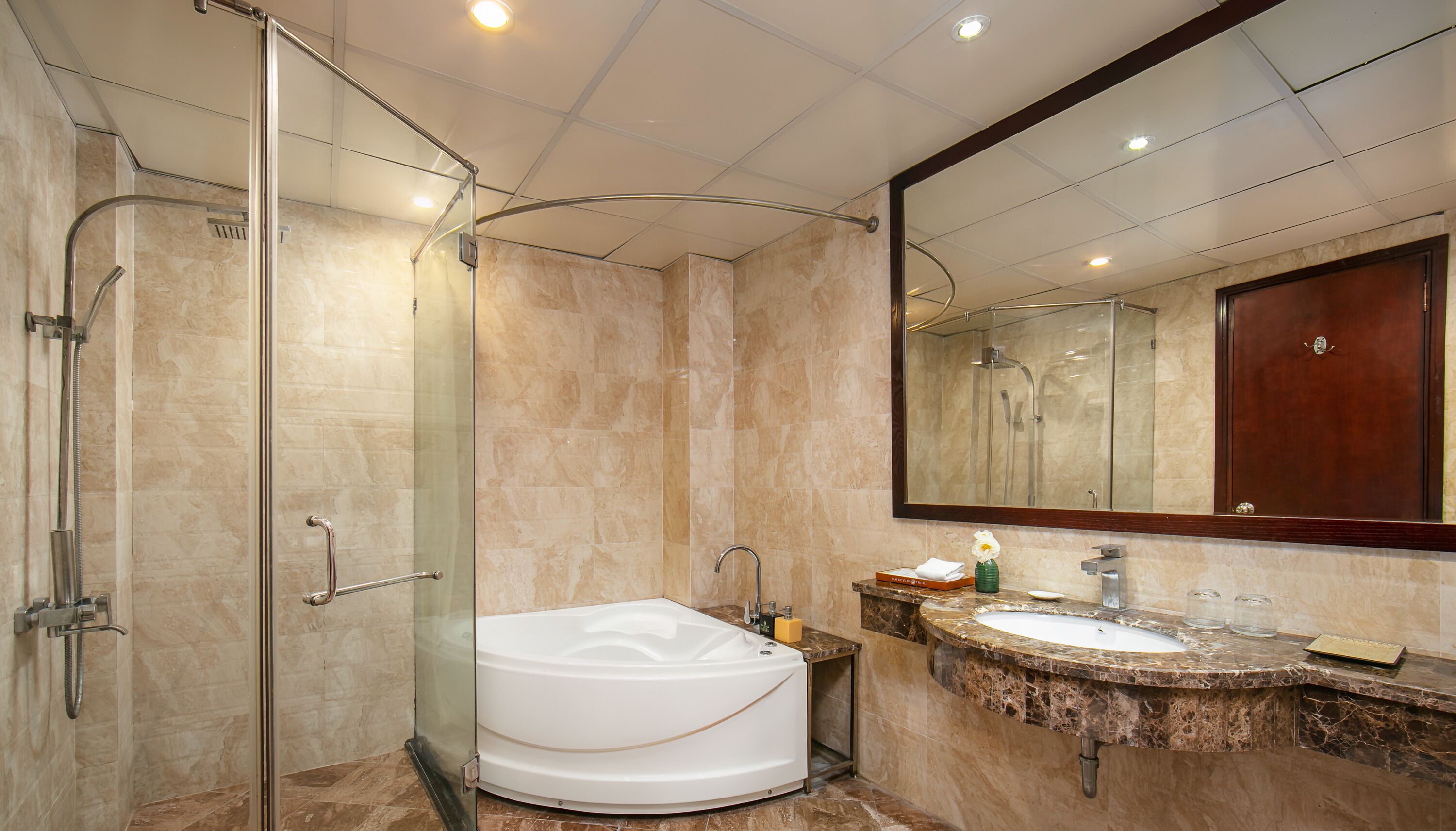 free toiletries, hair dryer, bathrobes, slippers