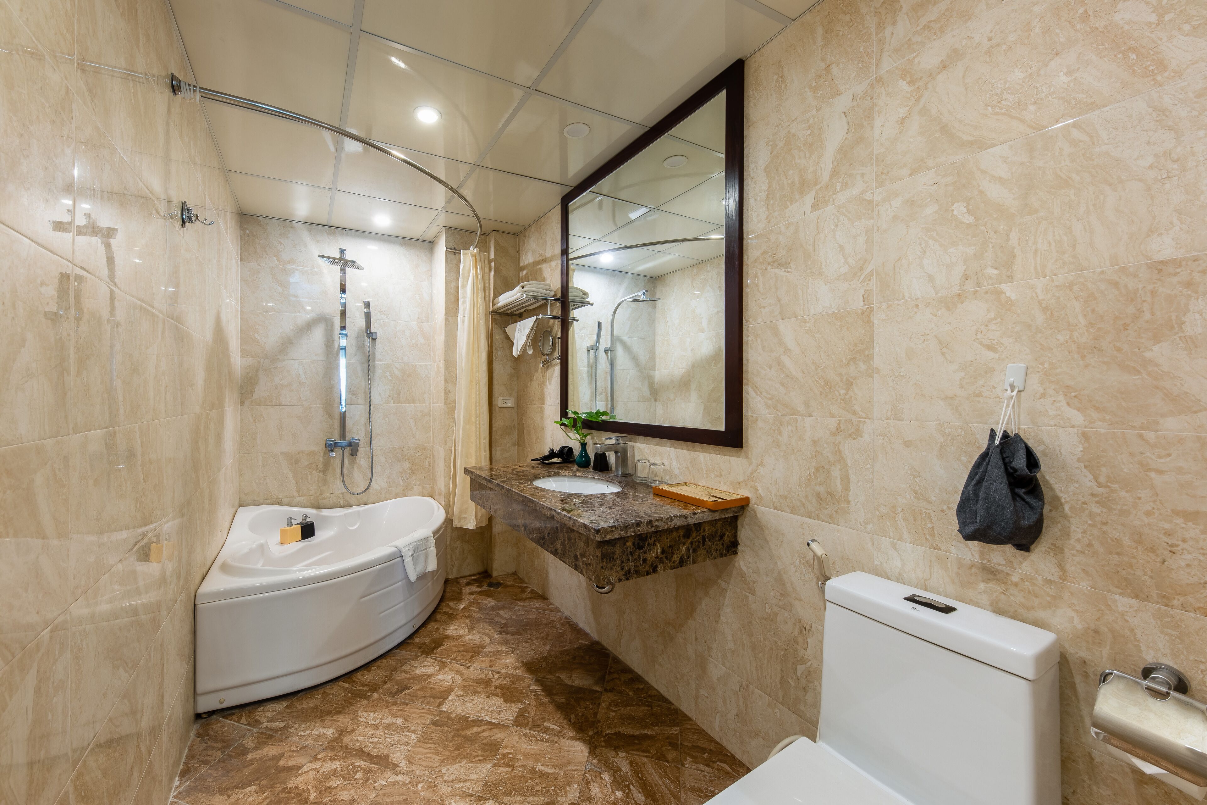 free toiletries, hair dryer, bathrobes, slippers