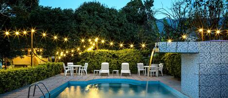 Outdoor pool, open 8:30 AM to 7:30 PM, sun loungers