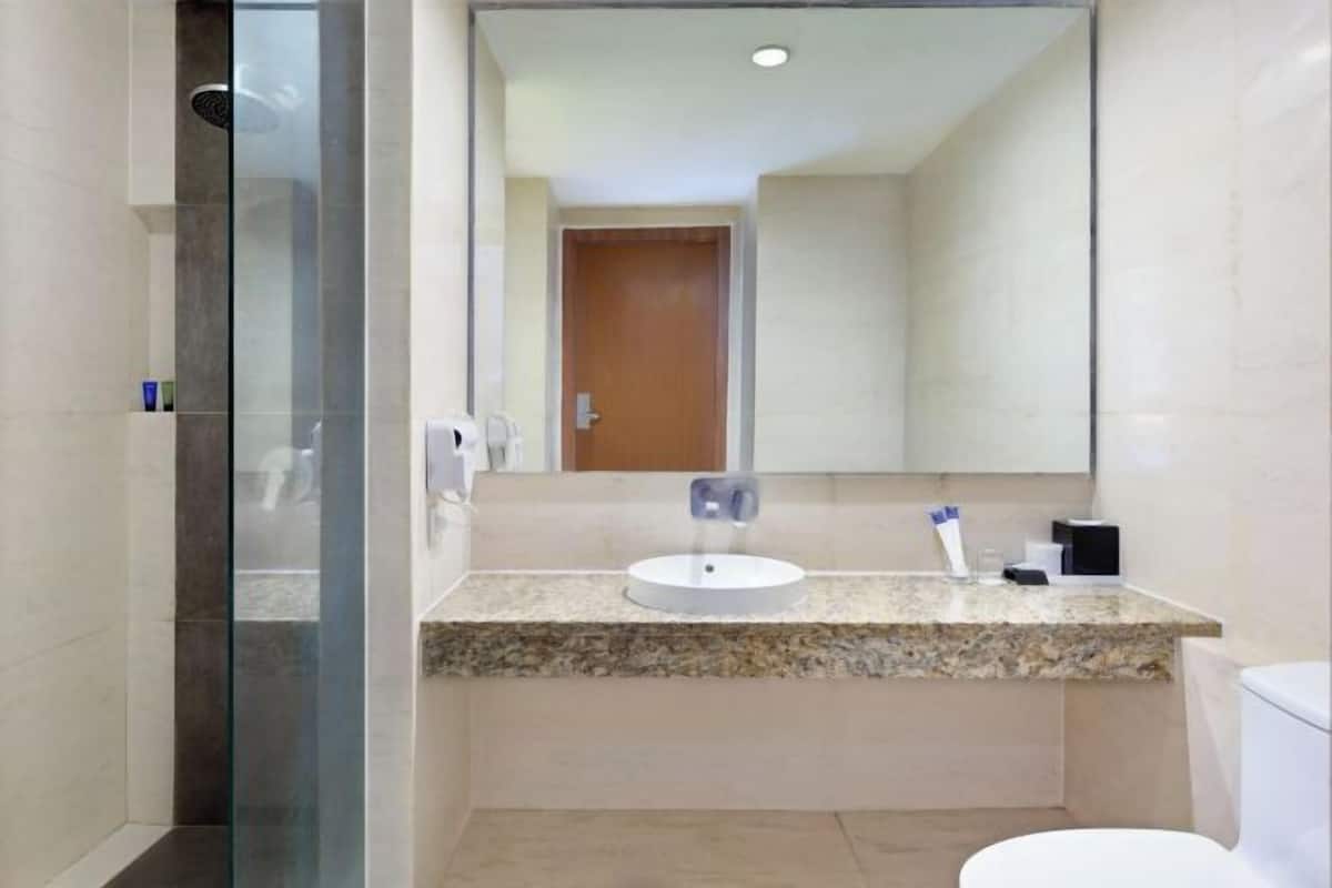 Shower, free toiletries, hair dryer, bathrobes
