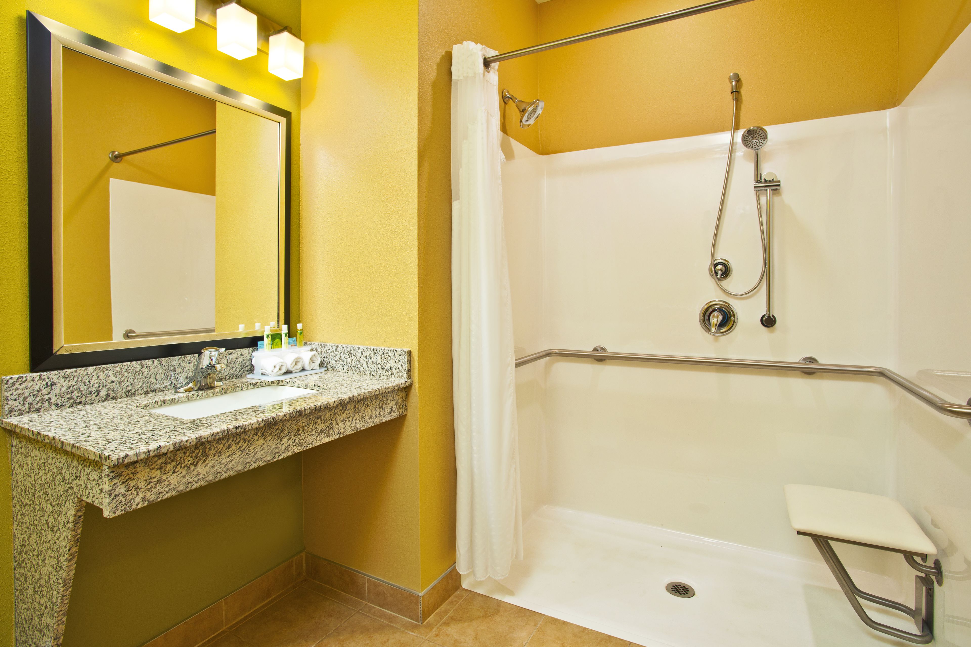 standard room, 1 king bed, accessible (mobility, roll-in shower) | bathroom | combined shower/bathtub, free toiletries, hair dryer, towels