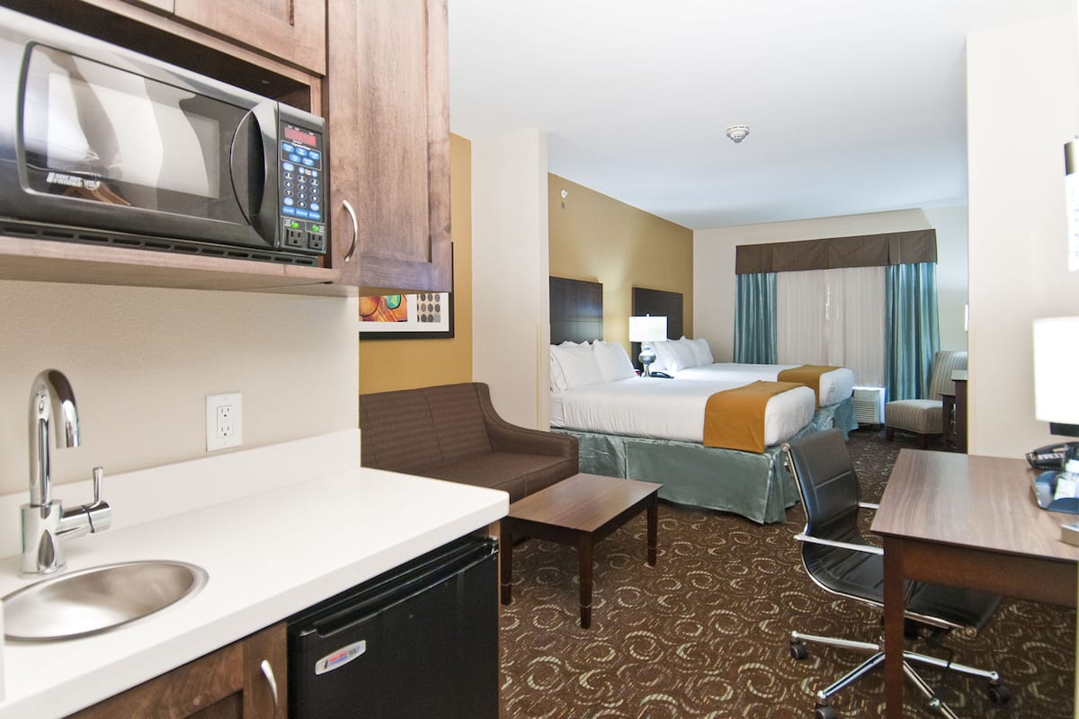 1 bedroom, desk, blackout curtains, iron/ironing board