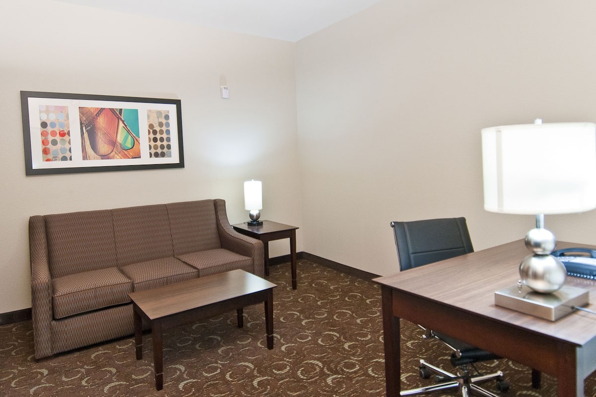 1 bedroom, desk, blackout curtains, iron/ironing board