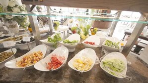 A buffet with various food options including salads, fruits, and vegetables. - Margi Hotel (Edirne)