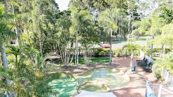 Outdoor pool, pool umbrellas, pool loungers