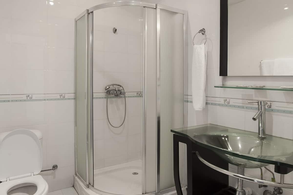 standard single room | bathroom | shower, free toiletries, slippers, towels