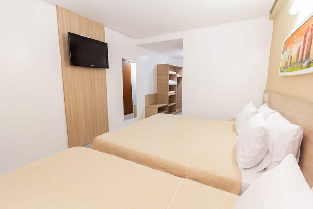 Minibar, desk, laptop workspace, blackout drapes