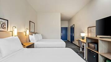 Room, 2 Queen Beds, Accessible (Mobility & Hearing, Roll-in Shower) | Desk, laptop workspace, blackout drapes, iron/ironing board