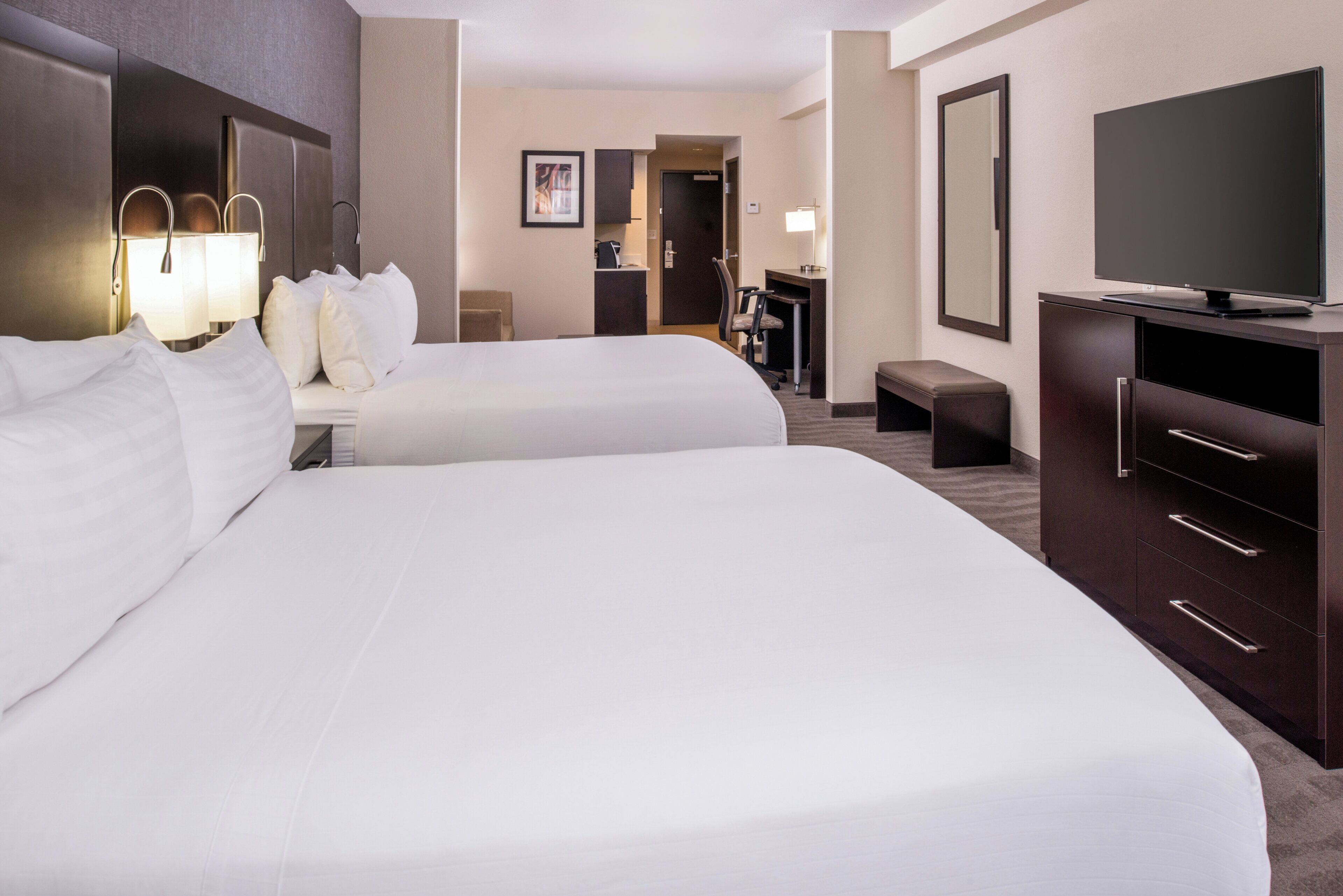 Suite, 2 Queen Beds, Accessible Bathtub (Communication, Mobility) | Desk, laptop workspace, iron/ironing board, WiFi