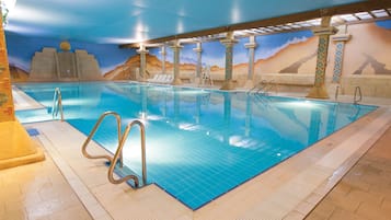 2 indoor pools, seasonal outdoor pool, open 7 AM to 9 PM, pool umbrellas