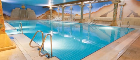 2 indoor pools, seasonal outdoor pool, open 7 AM to 9 PM, pool umbrellas