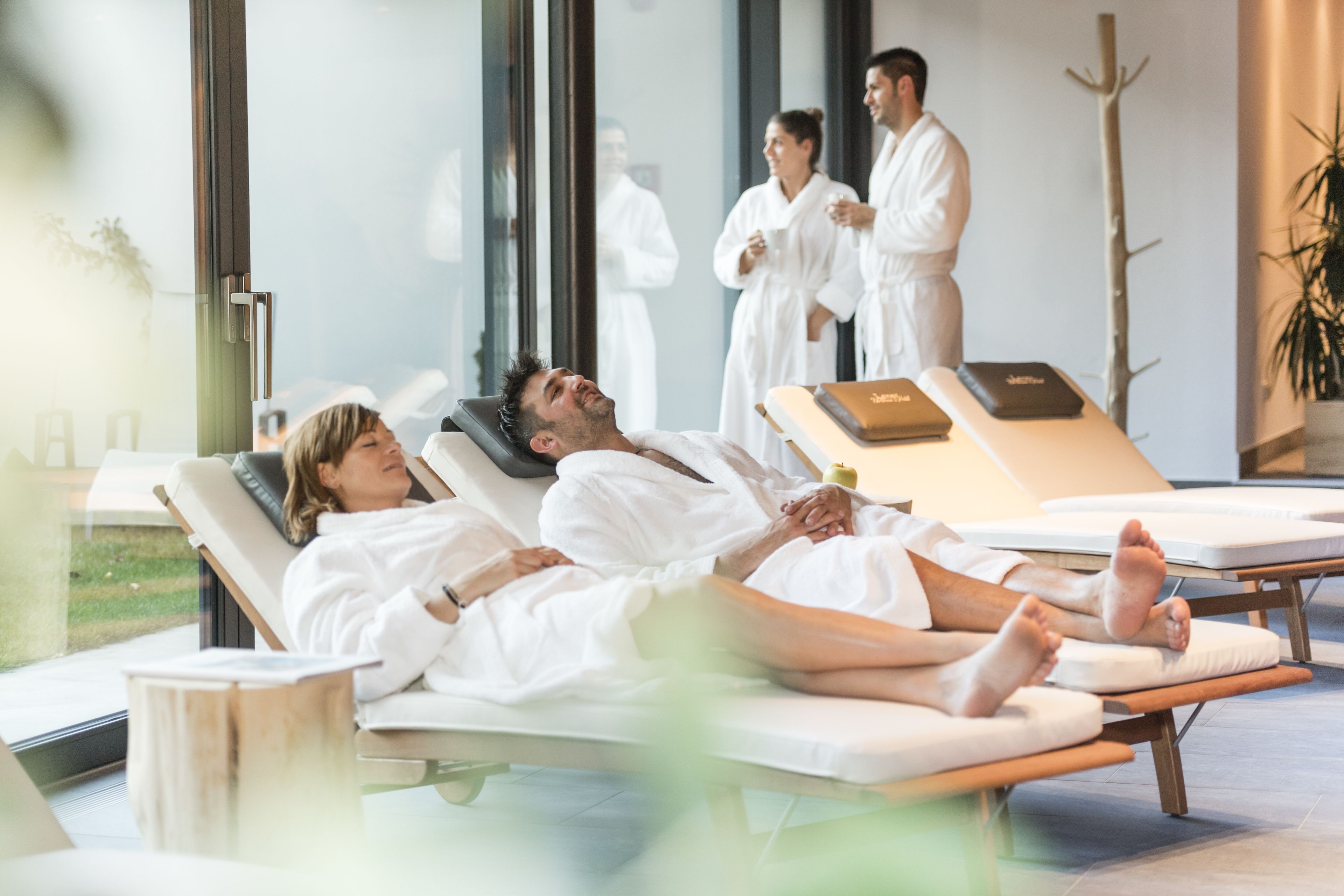indoor pool, pool umbrellas, pool loungers