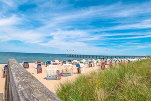 On the beach, water skiing, windsurfing, beach volleyball