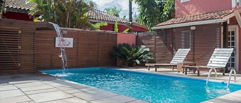 Outdoor pool, sun loungers