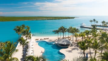 Outdoor pool, pool umbrellas, pool loungers