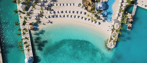 Private beach, white sand, sun-loungers, beach umbrellas