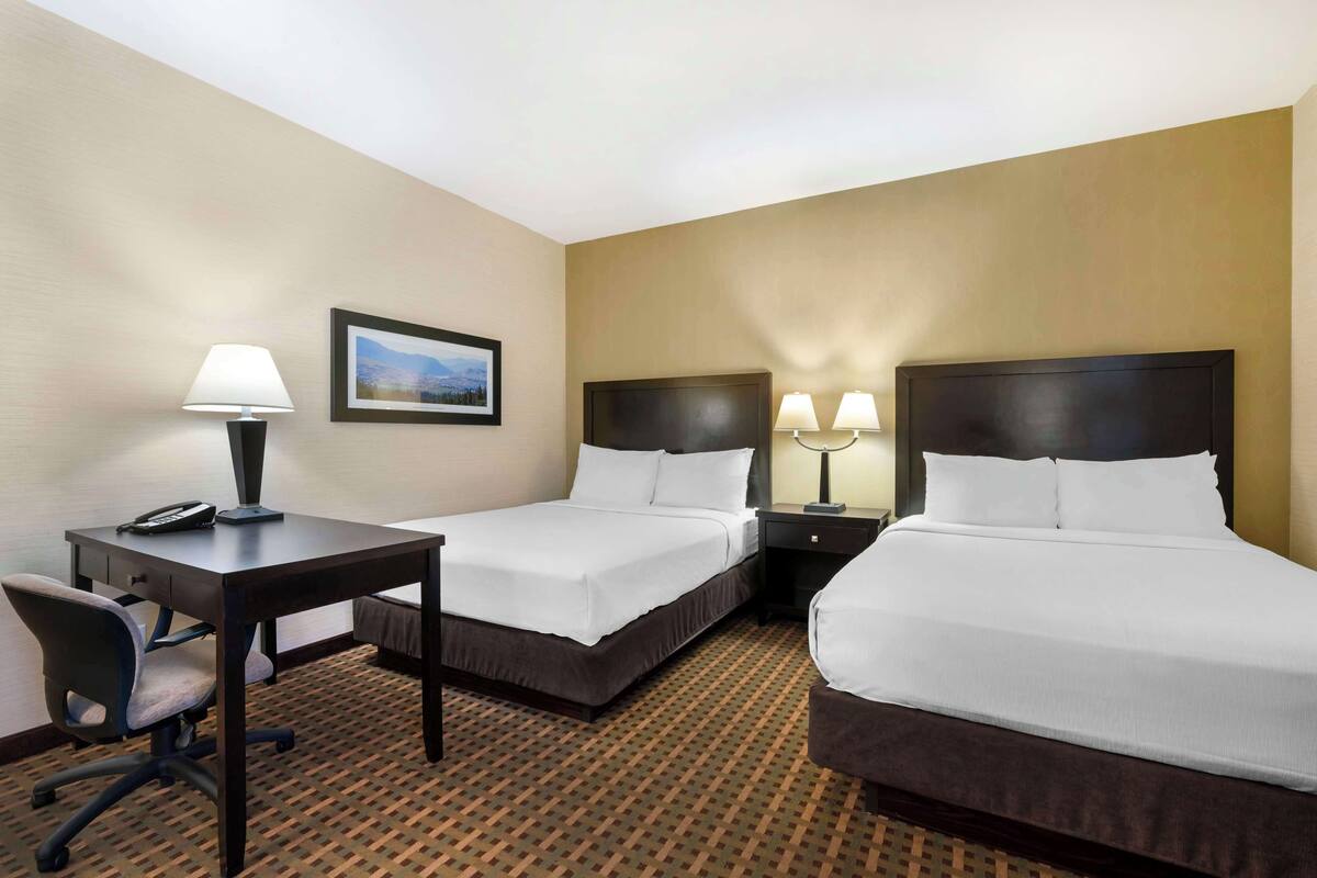 down duvets, desk, laptop workspace, iron/ironing board