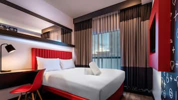 In-room safe, desk, laptop workspace, blackout curtains