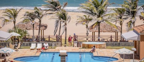 Seasonal outdoor pool, sun loungers